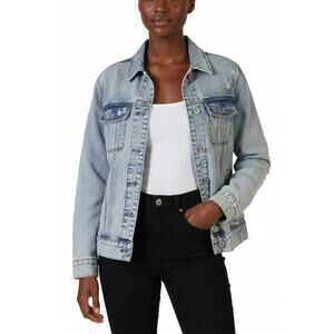 Abercrombie & Fitch Rigid Stone Wash Denim Jacket Womens M Light Wash Distressed